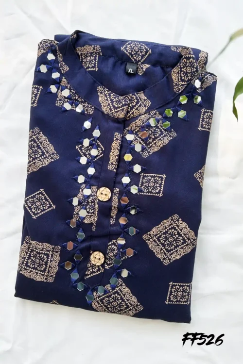 FF526 Rayon Aline Mirror Work Kurthi