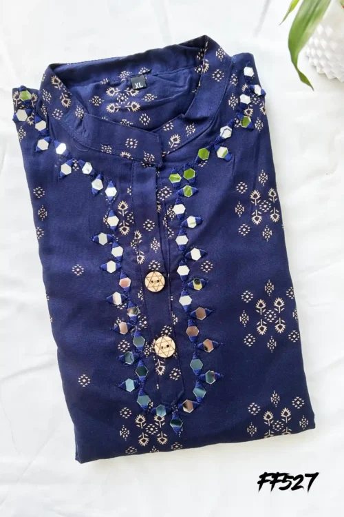 FF527 Rayon Aline Mirror Work Kurthi