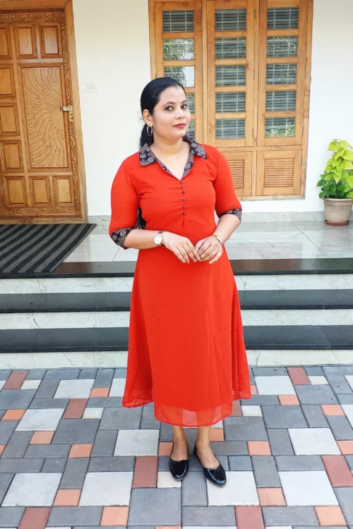 Modern Collar Kurti – FFS1444- Orange [PRE-BOOK]