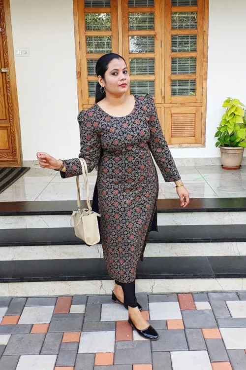 Full Body Ajrakh Cotton Kurti – FFS1456- Navy Blue [PRE-BOOK]