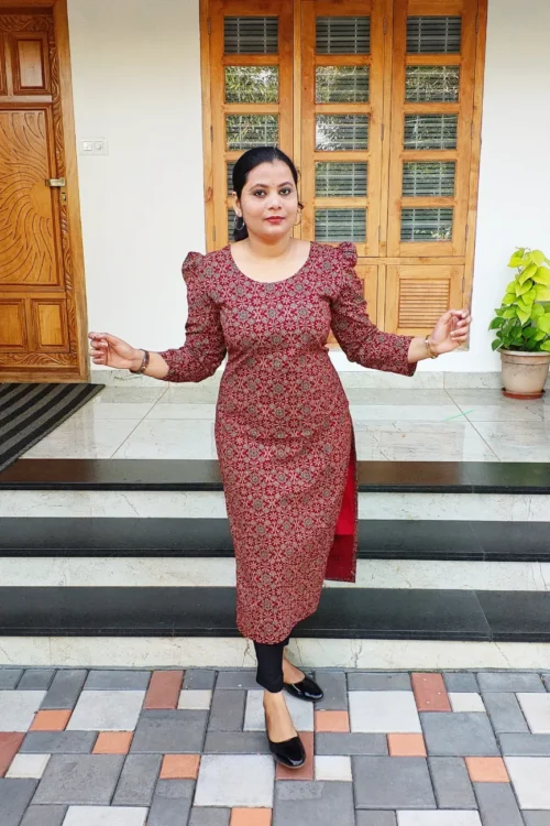 Full Body Ajrakh Cotton Kurti – FFS1457- Maroon [PRE-BOOK]