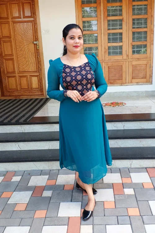 Ajrakh Patch Kurti – FFS1461- Deep Sea Blue [PRE-BOOK]