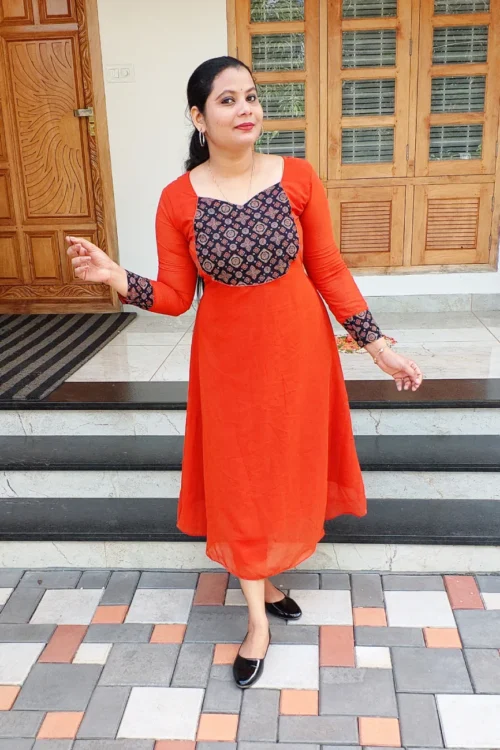Ajrakh Patch Kurti – FFS1462- Orange [PRE-BOOK]