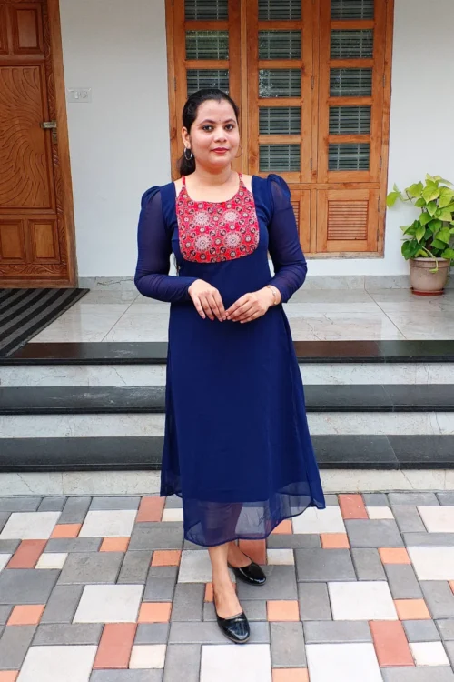 Trending Neck Kurti – FFS1479 – Navy Blue & Red [PRE-BOOK]