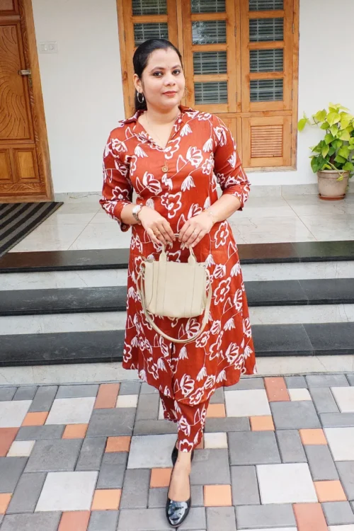 Modern Neck Co-ord Set – FFS1480 – Brown