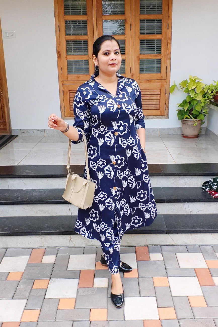 Modern Neck Co-ord Set - FFS1481 - Navy Blue