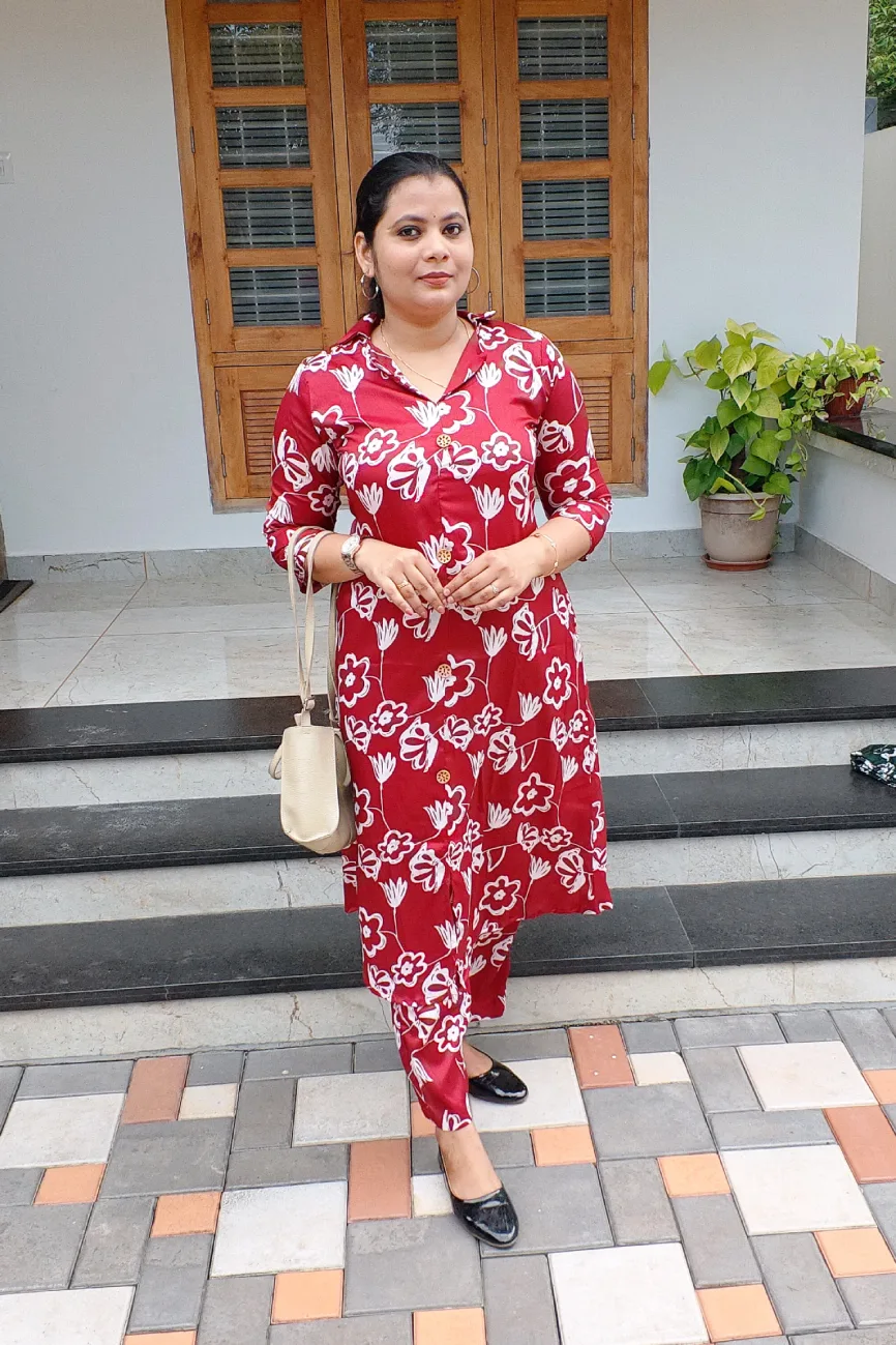 Modern Neck Co-ord Set - FFS1482 - Maroon