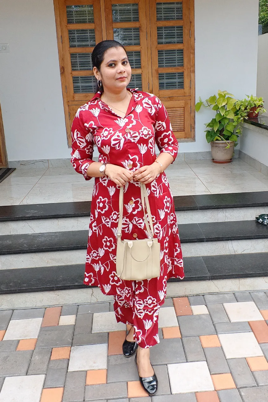 Modern Neck Co-ord Set - FFS1482 - Maroon - Image 2