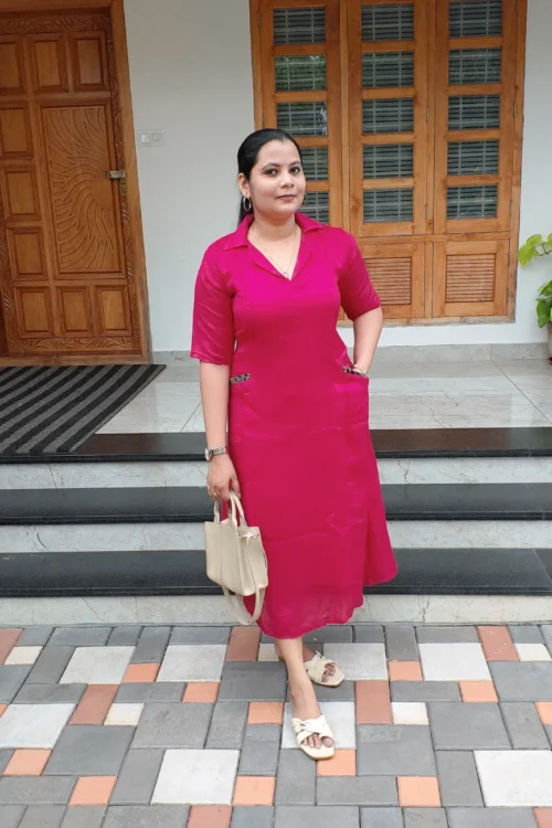 Collar Pocket Kurti – FFS1495 – Rani Pink [PRE-BOOK]