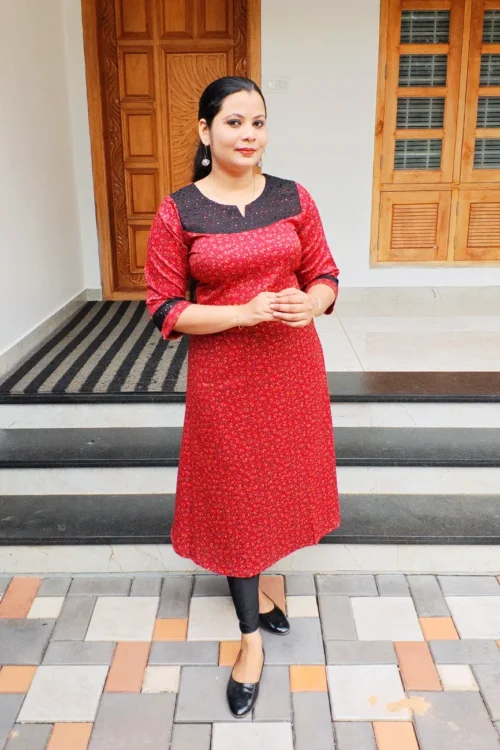 Printed Hakoba Patch Kurti – FFS1498 – Maroon