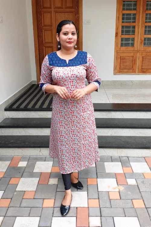 Printed Hakoba Patch Kurti – FFS1499 – Gray