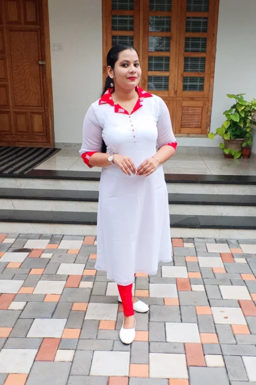 Christmas Collar Kurti – FFS1502 – White