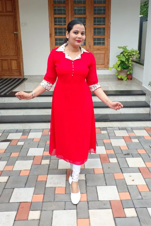 Christmas Collar Kurti – FFS1503 – Red