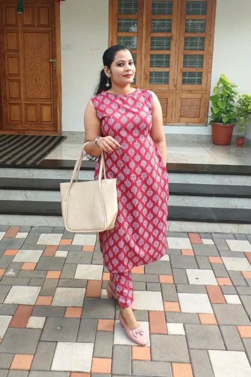 Elegant Co-ord Set (3⁄4 Sleeve Included) – Pink – FFS1515