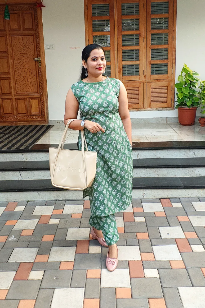 Elegant Co-ord Set (3⁄4 Sleeve Included) - Green - FFS1518